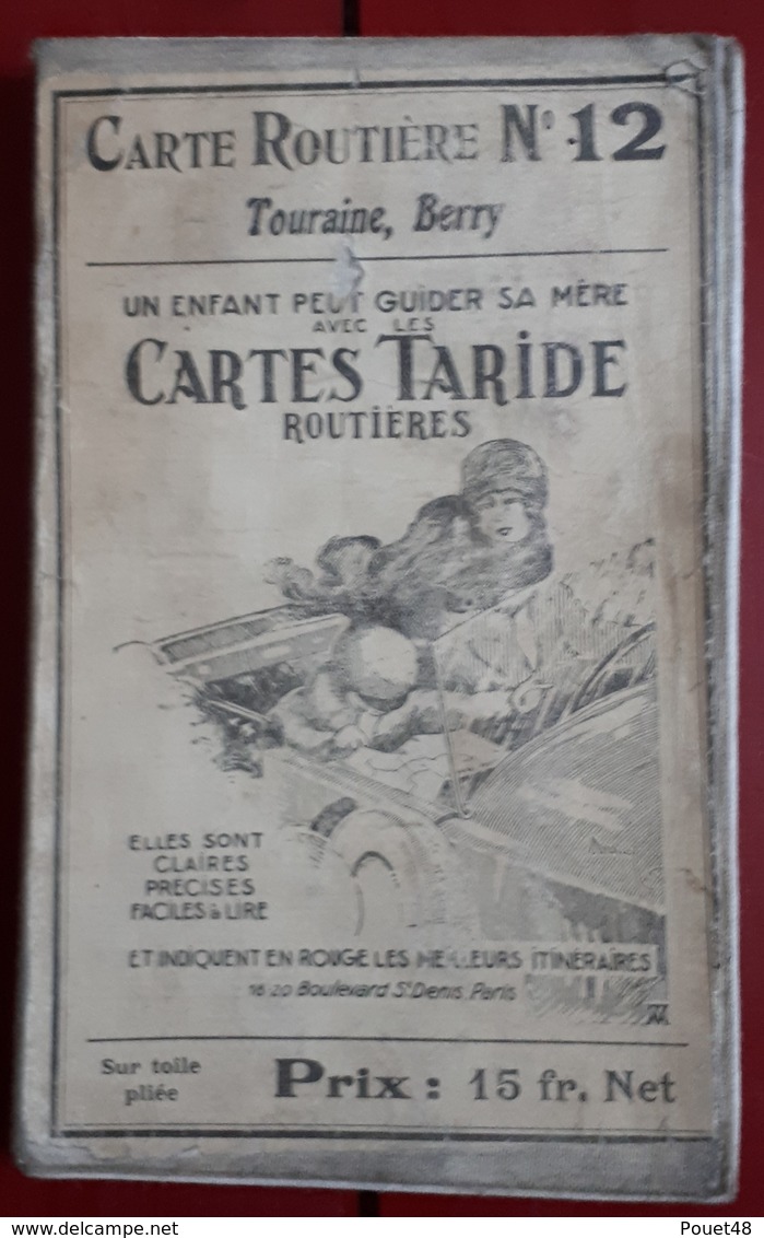Carte Routière TARIDE - N° 12: Touraine, Berry - Sur Toile Pliée - Cartes Routières