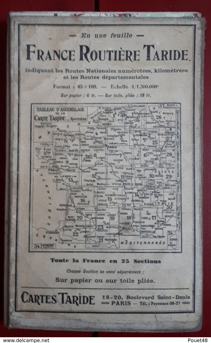 Carte Routière TARIDE - N° 12: Touraine, Berry - Sur Toile Pliée - Cartes Routières