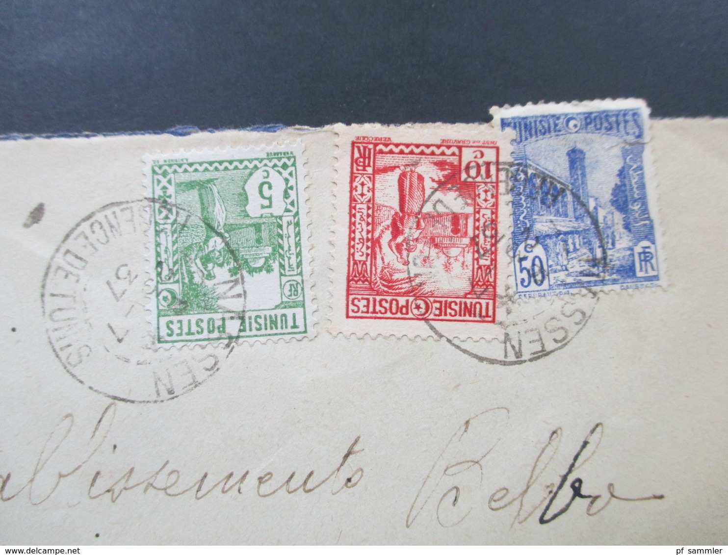 Frankreich Kolonie 1937 Tunesien Beleg Mit 3 Marken / Dreifarben-Frankatur Nassen - Paris Mit Ak Stempel - Briefe U. Dokumente