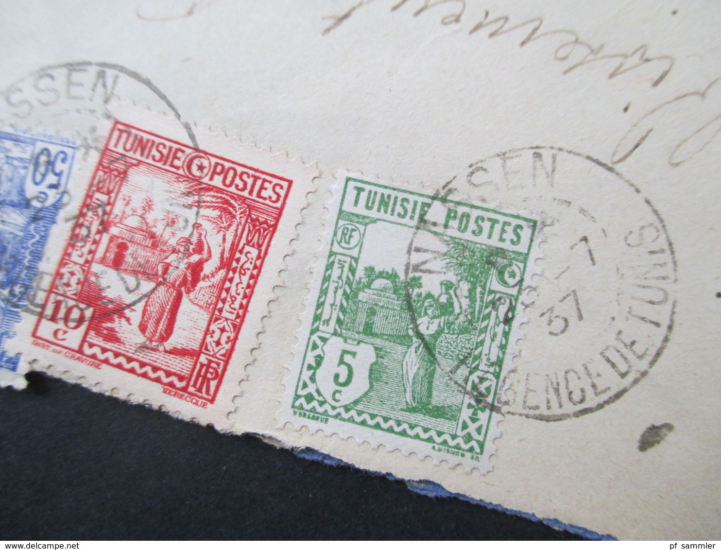 Frankreich Kolonie 1937 Tunesien Beleg Mit 3 Marken / Dreifarben-Frankatur Nassen - Paris Mit Ak Stempel - Covers & Documents