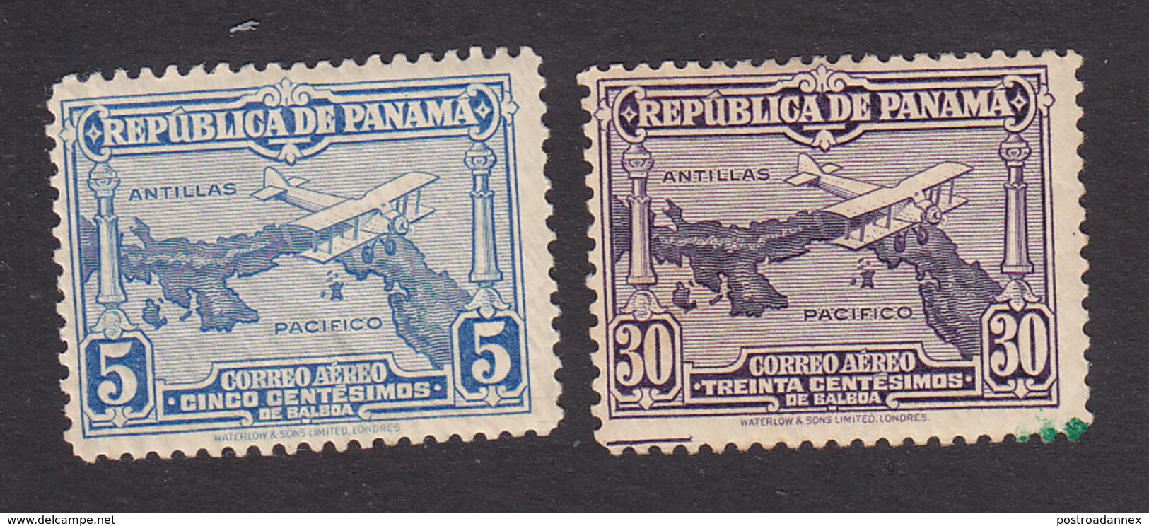 Panama, Scott #C10, C12, Mint Hinged, Plane Over Panama, Issued 1930 - Panama