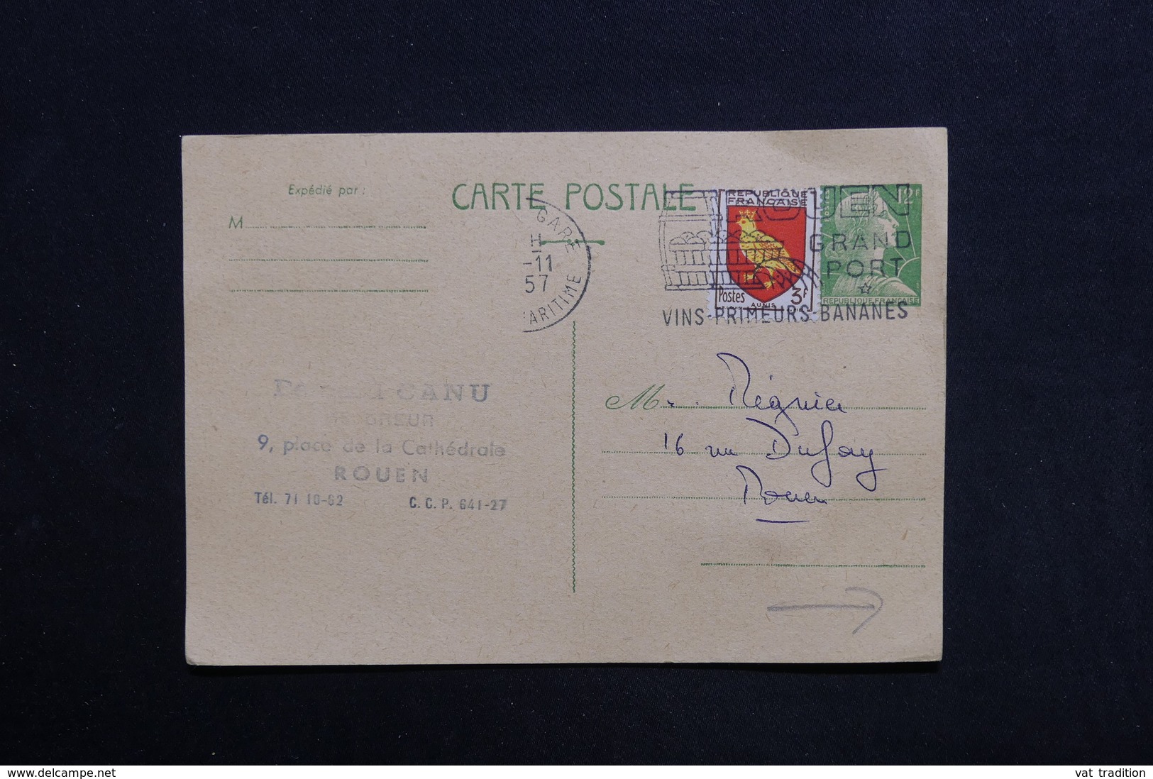 FRANCE - Entier Postal Commerciale ( Repiquage Au Verso De Assurances Union ) De Rouen En 1957 - L 28914 - Cartes Postales Types Et TSC (avant 1995)