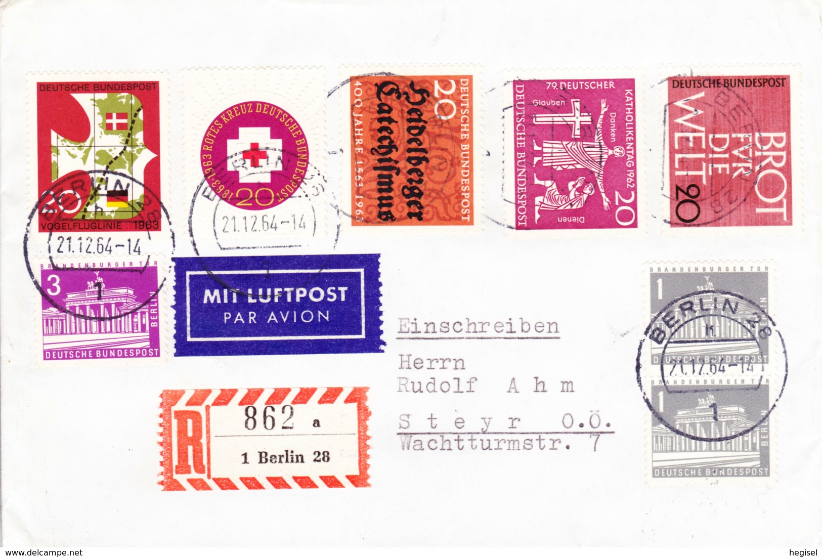 1964, Luftpost, Verschiedene Werte, REC, Echt Gelaufen - Berlin - Steyr/Österreich - Buste Private - Usati