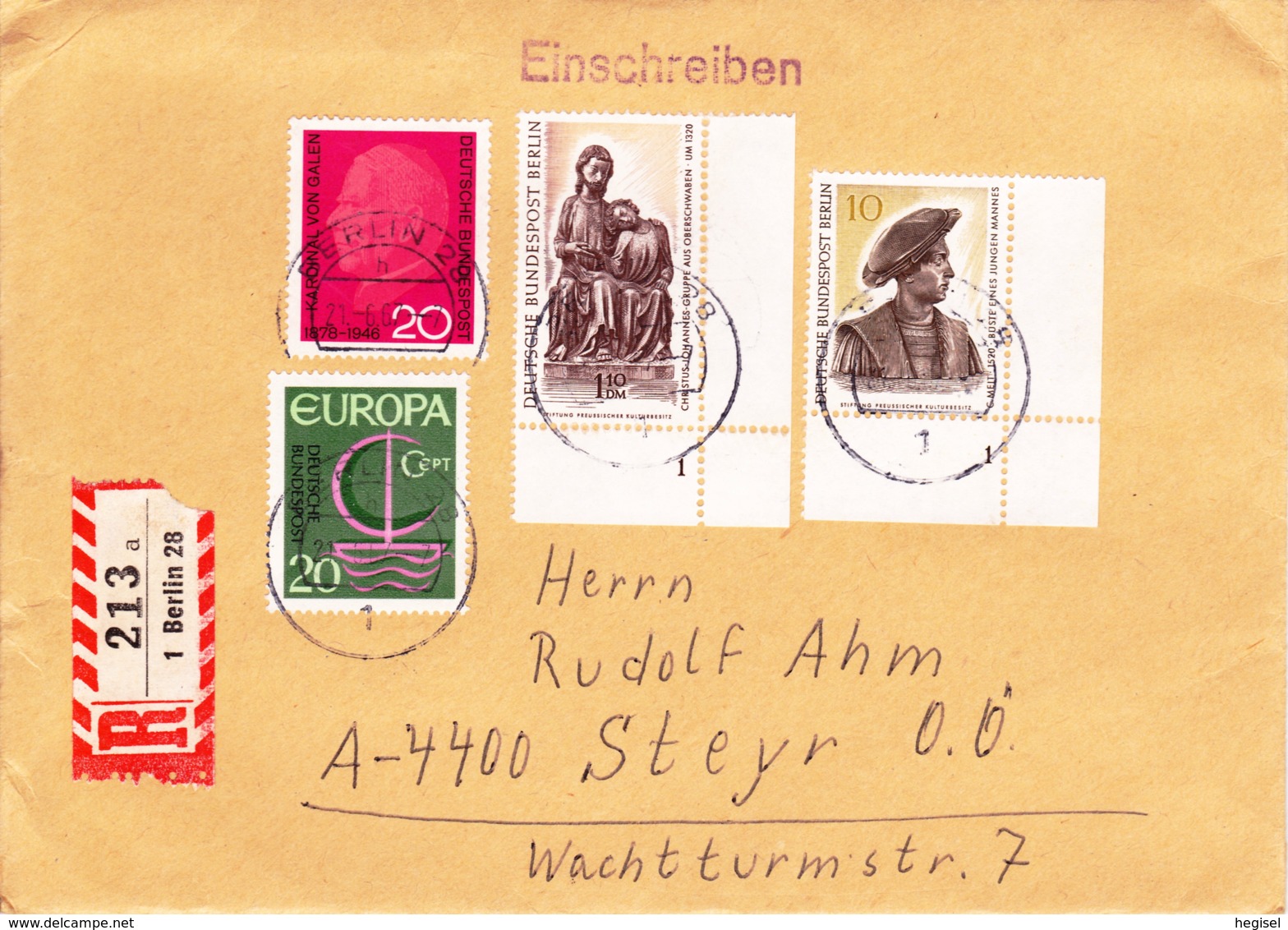 1966/67,  BRD, Verschiedene Berliner Werte, REC, Echt Gelaufen (West Berlin - Steyr) - Sobres Privados - Usados