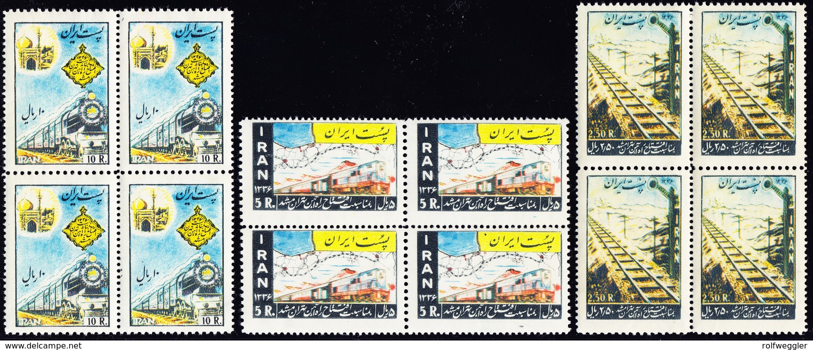 1957 Eisenbahnlinie Michel Nr. 993-95 Serie Postfrisch, Gebräunter Gummi - Iran