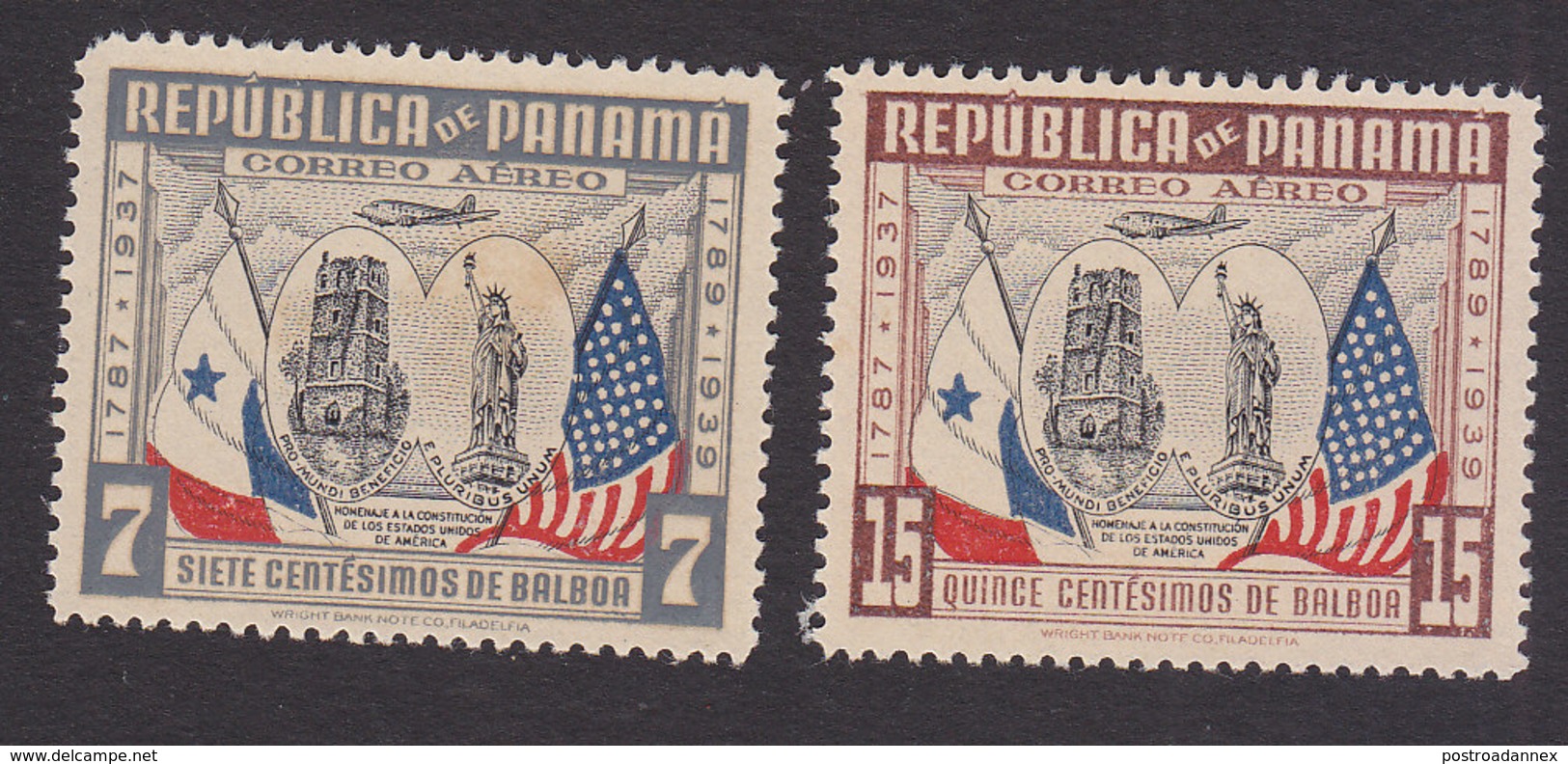 Panama, Scott #C49, C51, Mint Hinged, US Constitution, Issued 1938 - Panama