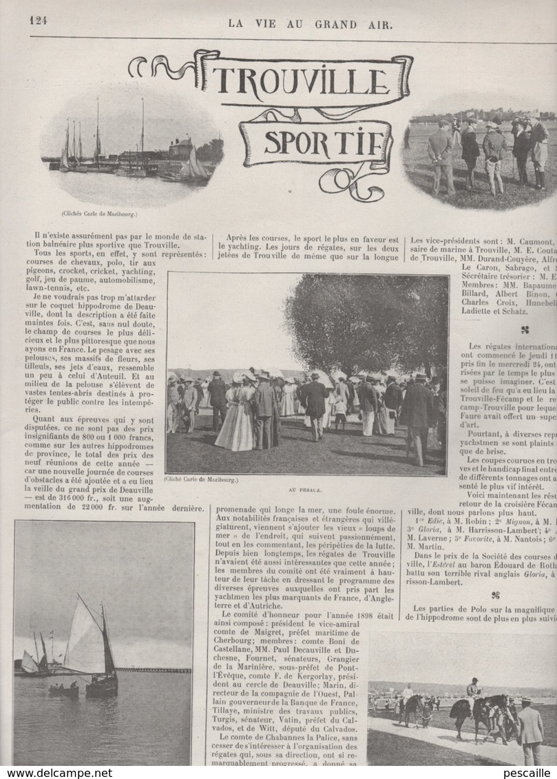 LA VIE AU GRAND AIR 01 09 1898 - ROI DES BELGES DEAUVILLE - TROUVILLE - SOMMET MONT BLANC - CYCLISME COURSE DE 72 HEURES - Revistas - Antes 1900