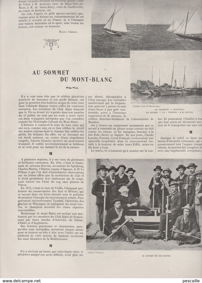 LA VIE AU GRAND AIR 01 09 1898 - ROI DES BELGES DEAUVILLE - TROUVILLE - SOMMET MONT BLANC - CYCLISME COURSE DE 72 HEURES