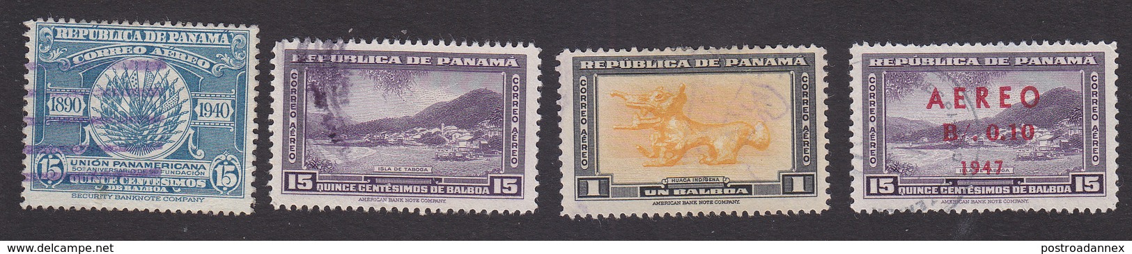 Panama, Scott #C62, C76, C79, C86, Used, Flags Of Americas, Scenes Of Panama, Surcharge Issue, Issued 1940-47 - Panama