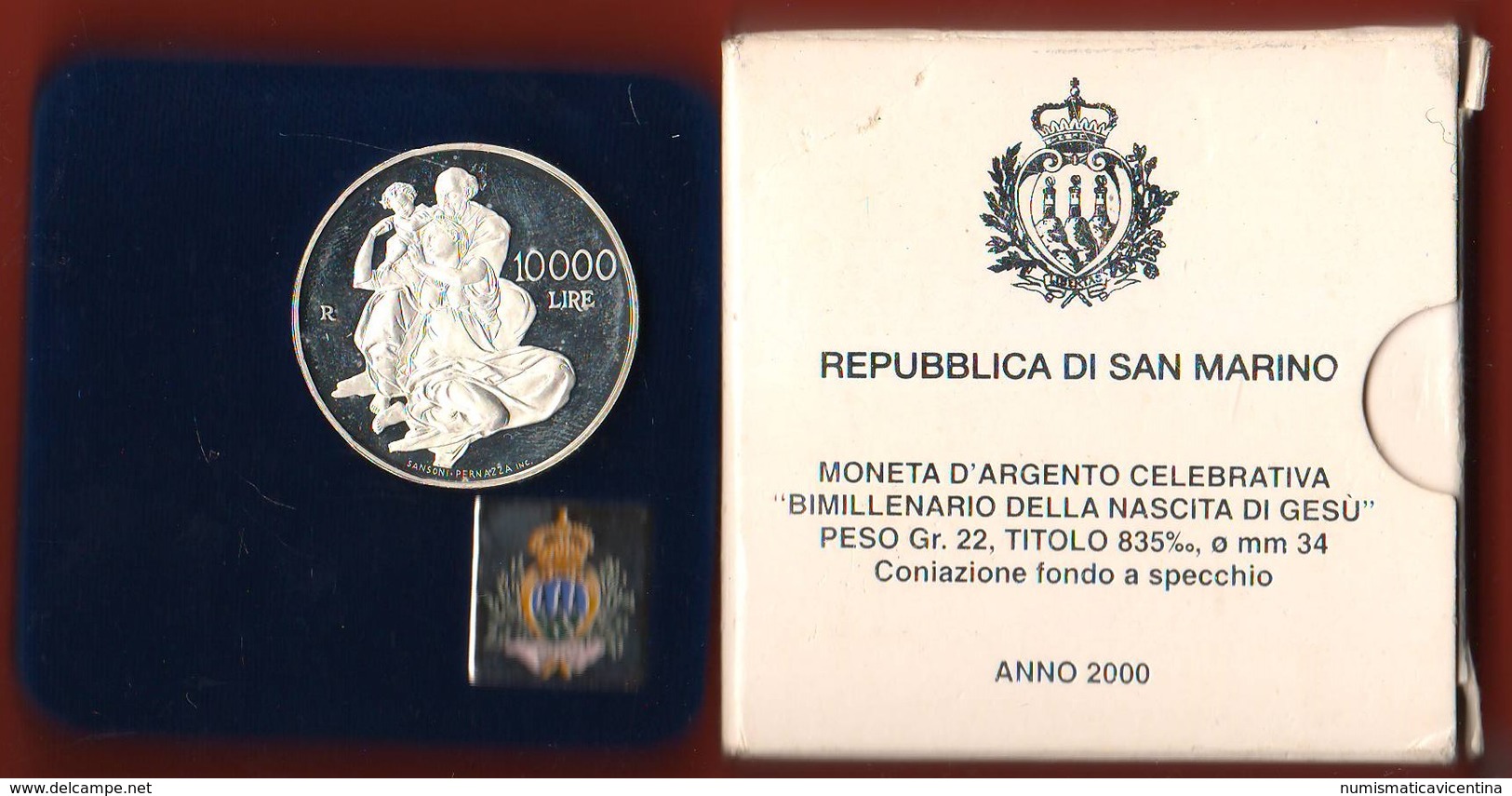 San Marino 10000 Lire 2000 Bimillenario Gesù Jesu Silver Saint Marin PROOF - San Marino