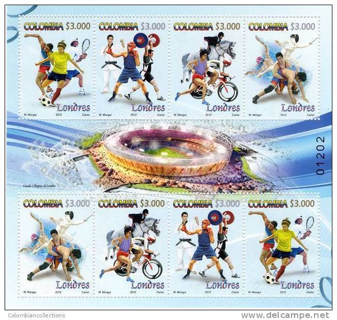 Lote 42c, Colombia, 2012, Juegos Olimpicos De Londres, Sport, Olympic Sheet, 8 Stamps, London - Colombia
