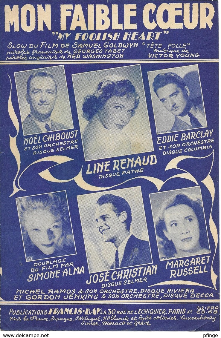 Mon Faible Cœur - Line Renaud (p: Georges Tabet - M: Victor Young), 1949 - Autres & Non Classés
