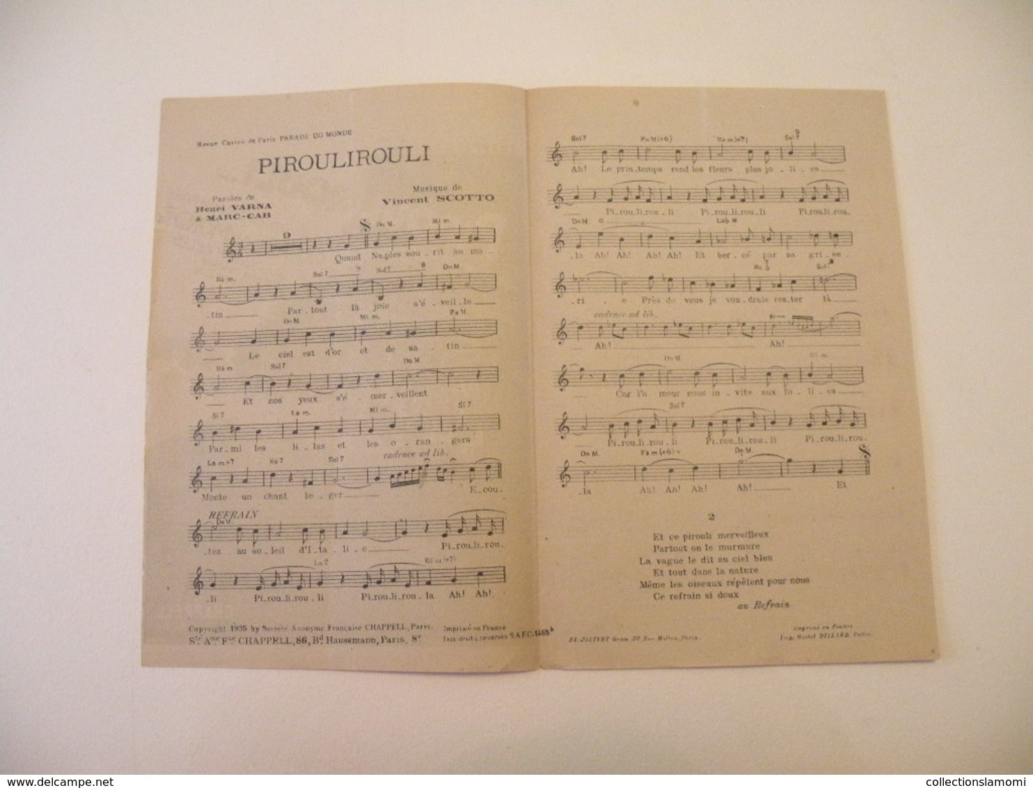 Piroulirouli (Melle Celis)-(musique Vincent Scotto) (paroles H. Varna, Marc Cab) (Partition)1935 - Chansonniers