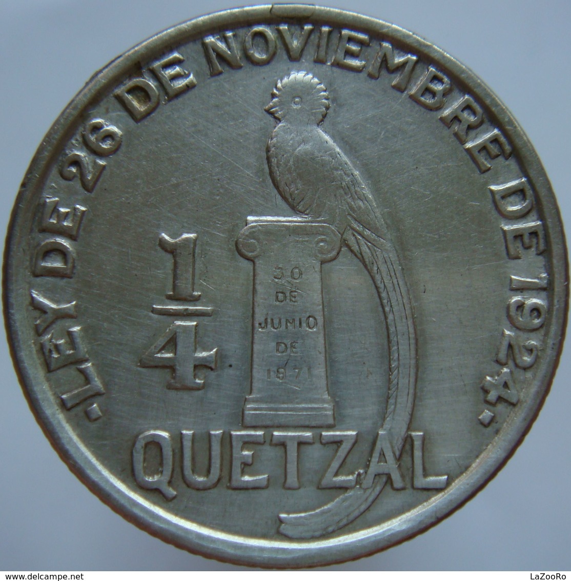 Guatemala 1/4 Quetzal 1946 XF Scarce - Silver - Guatemala