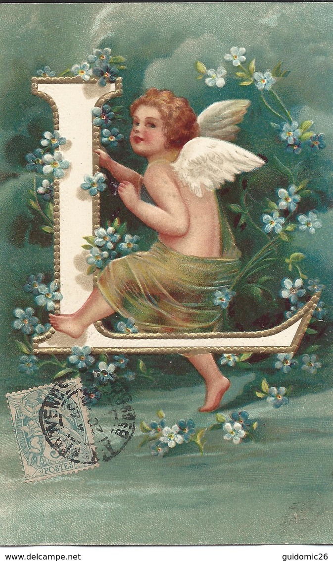 Ange , Angelot , Alphabet , L , Gaufrée , Dorée - Anges