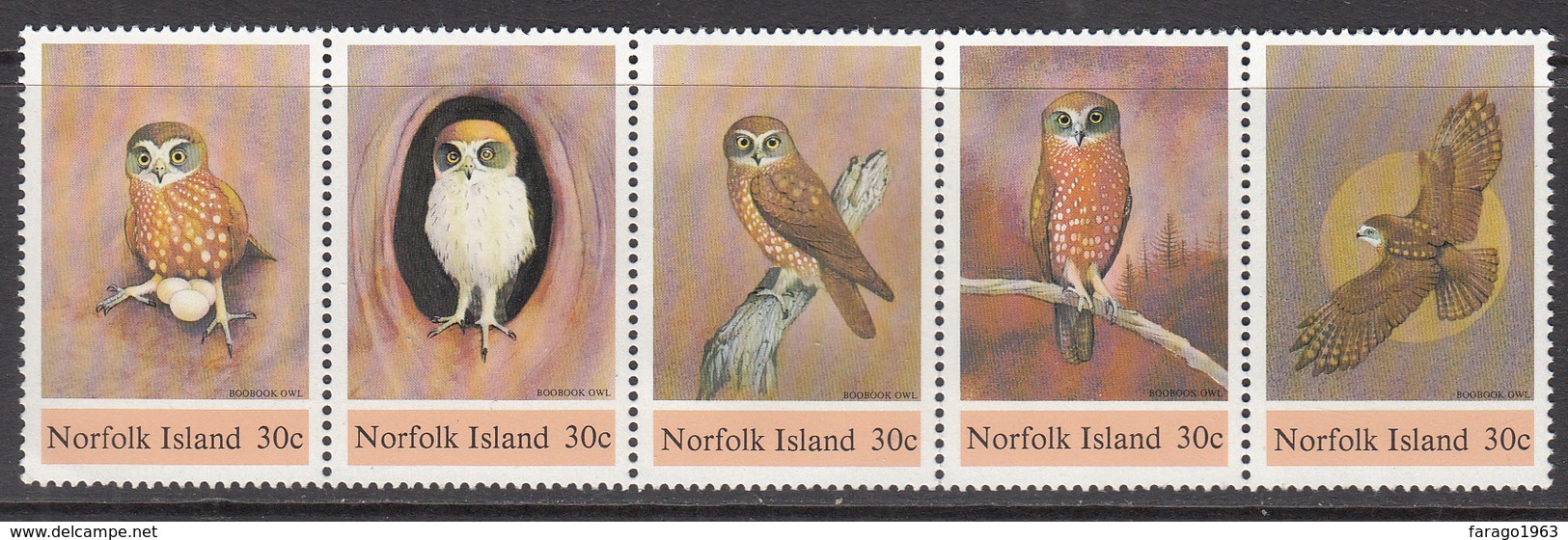 1984 Norfolk Island Owls Hibou Birds Complete Strip Of 5  MNH - Norfolk Eiland