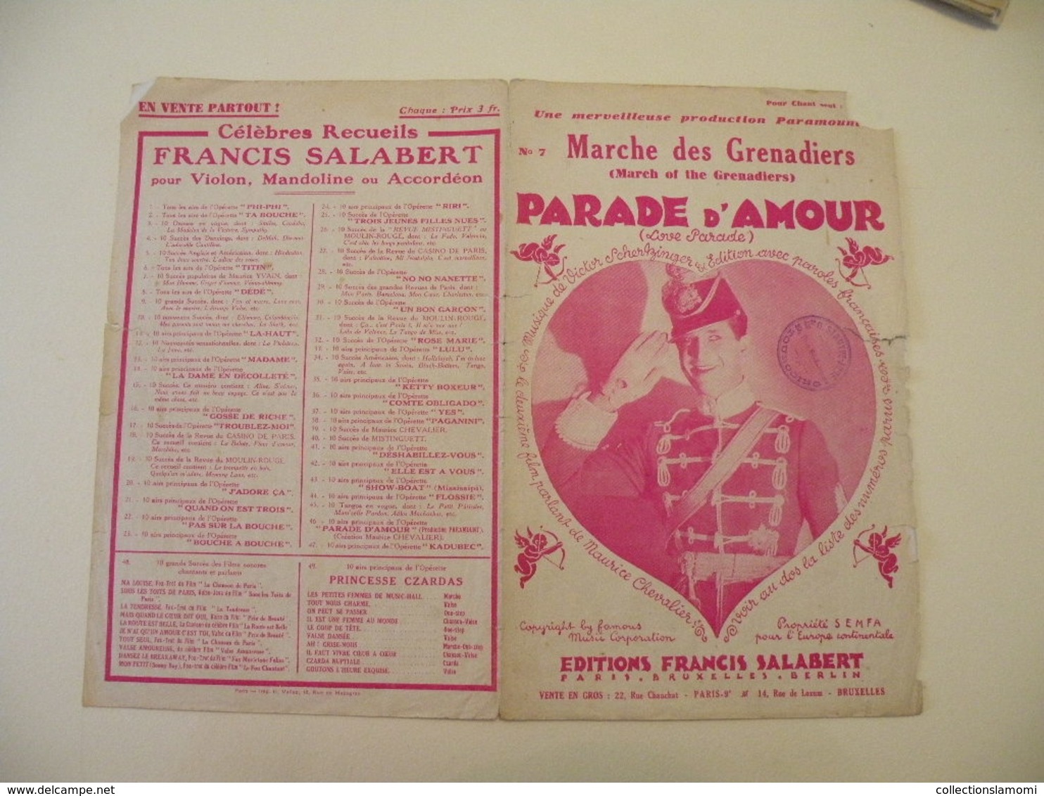 Marche Des Grenadiers (Maurice Chavalier)-(musique Victor Schertzinger) (paroles Léo Lelièvre) (Partition)1930 - Chansonniers