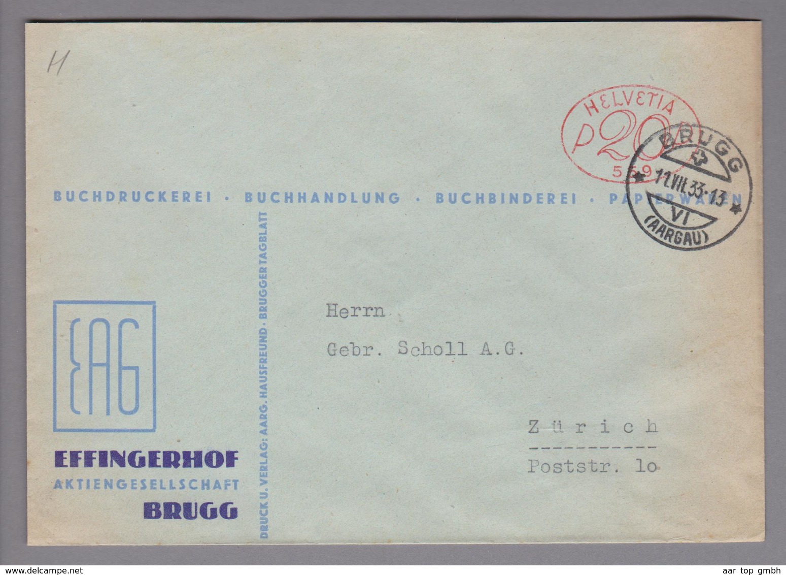 Motiv Druck 1933-07-11 Brugg Firmenfreistempel #559 Effingerhof AG - Usines & Industries