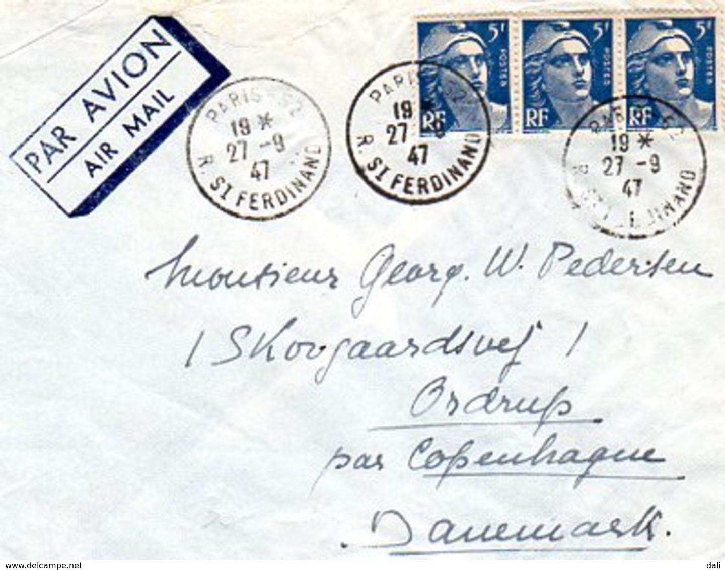 Gandon Lettre à 15 F Du 27/9/1947 Pour Danemark Lettre 10 F + Ae 5 F - 1921-1960: Modern Period