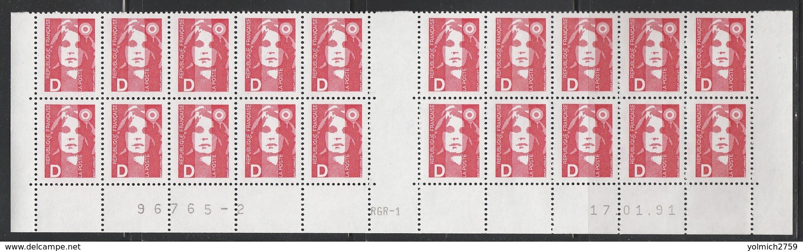 2712 "D"  BRIAT ROUGE - BAS De FEUILLES X 20 - RGR 1  Du 17.01.91 - 1989-1996 Marianne Du Bicentenaire