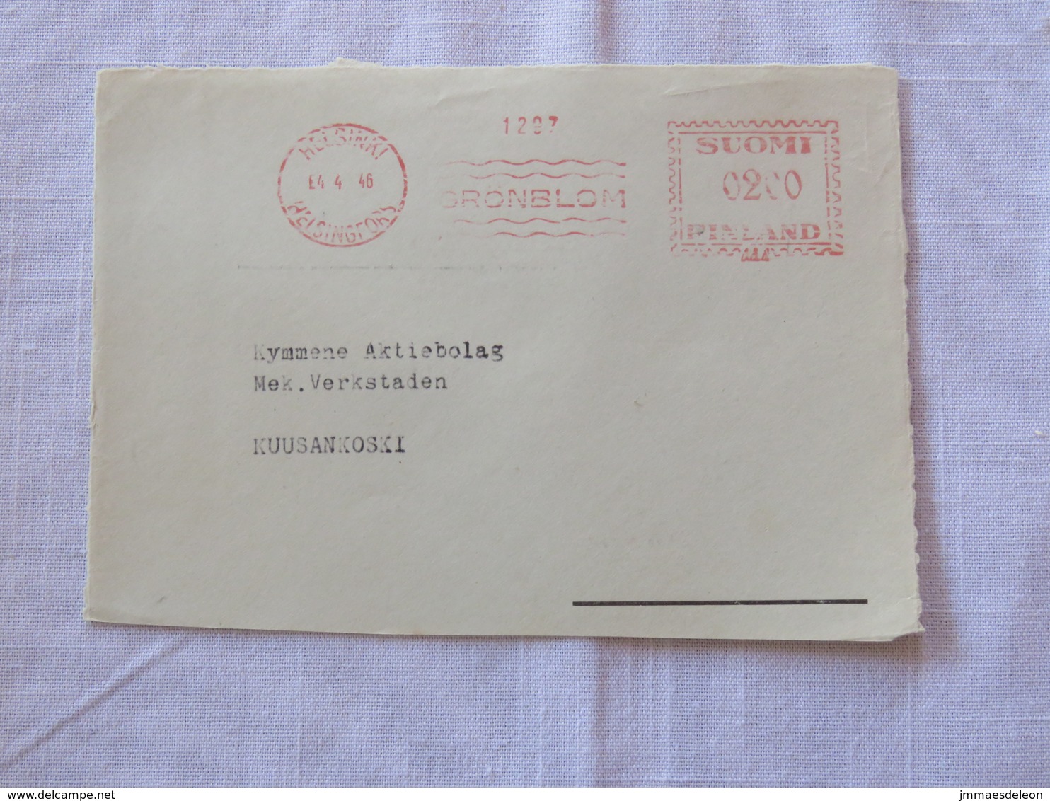 Finland 1946 Front Of Cover Helsinki To Kuusankoski - Machine Franking - Covers & Documents