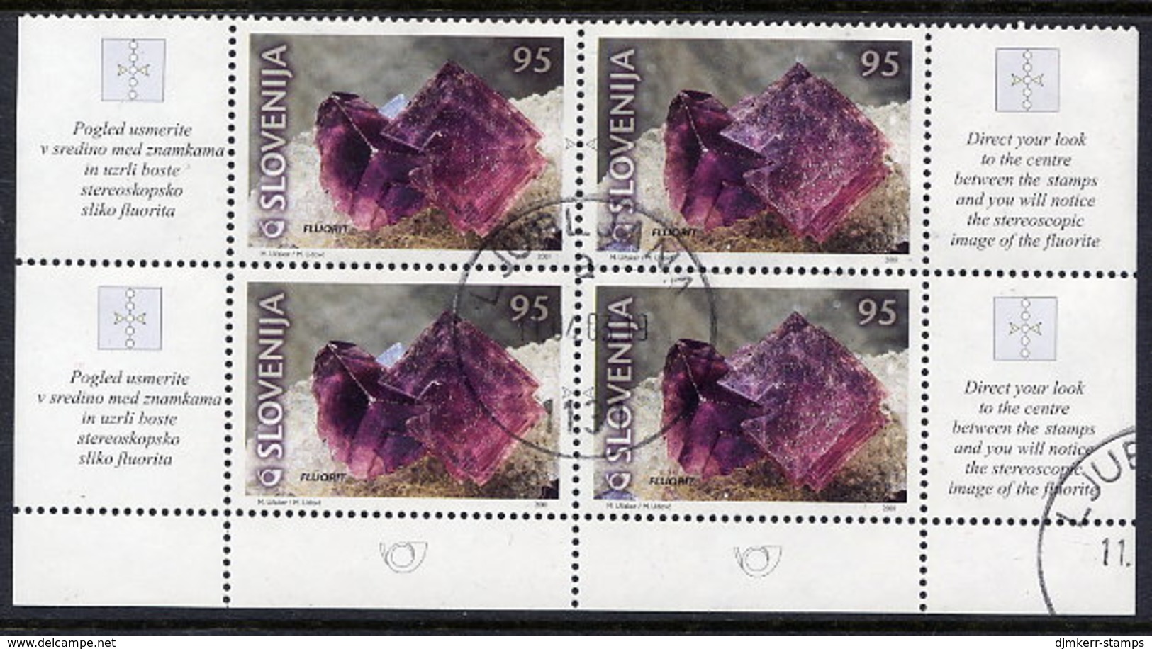 SLOVENIA 2001 Mineral: Fluorite Used Block With Two Pairs. Michel 345-46 - Slowenien