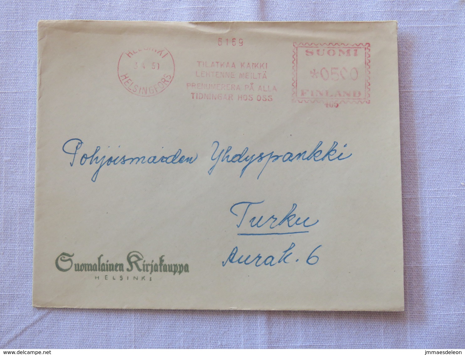 Finland 1950 Cover Helsinki To Turku - Machine Franking - Covers & Documents