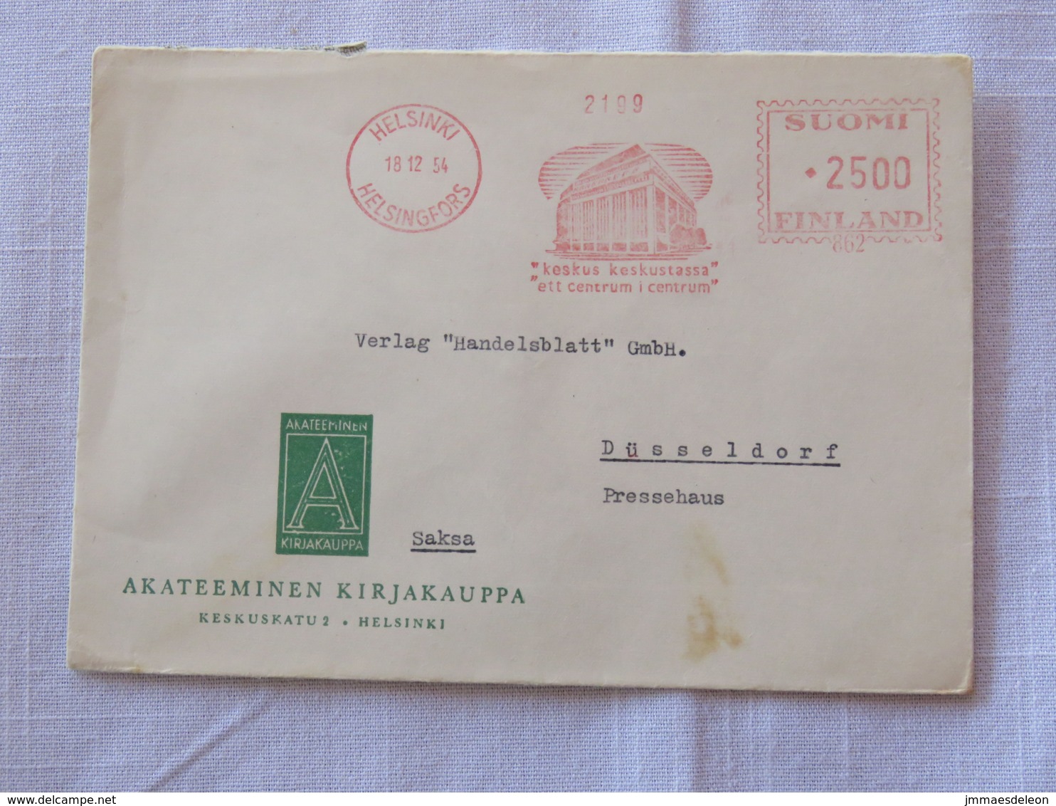 Finland 1954 Cover Helsinki To Germany - Machine Franking - Covers & Documents