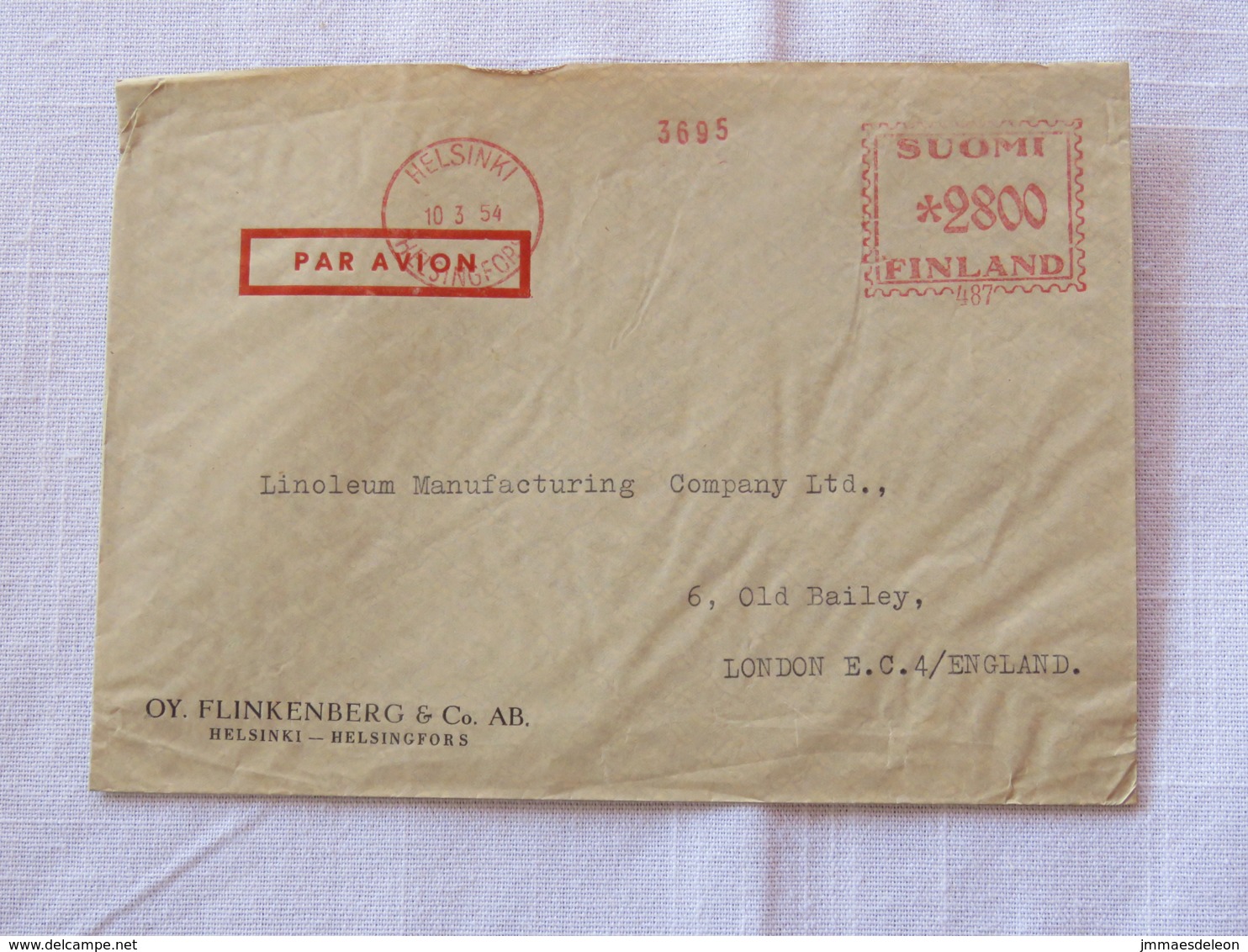 Finland 1954 Cover Helsinki To London - Machine Franking - Covers & Documents