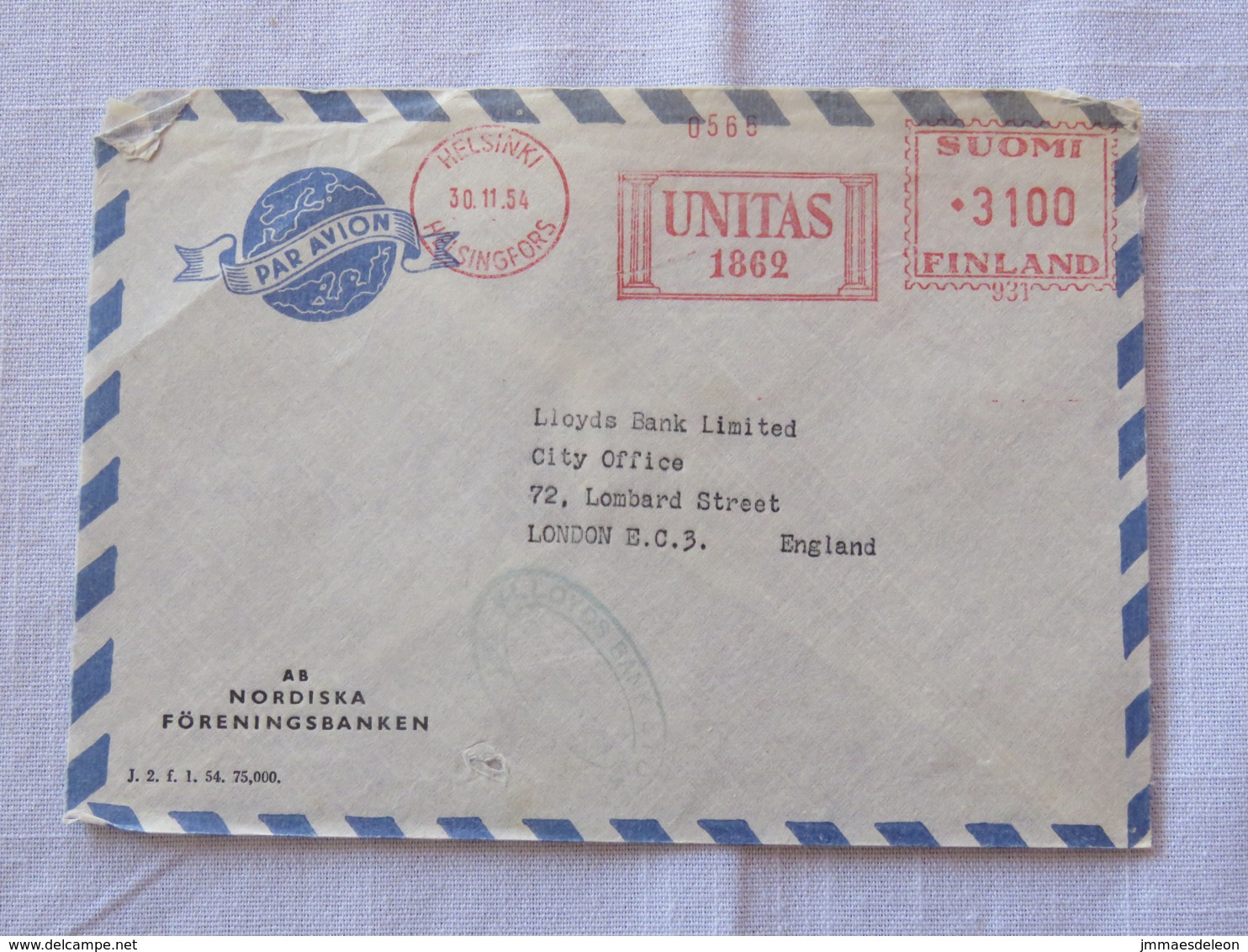 Finland 1954 Cover Helsinki To England - Machine Franking - Covers & Documents