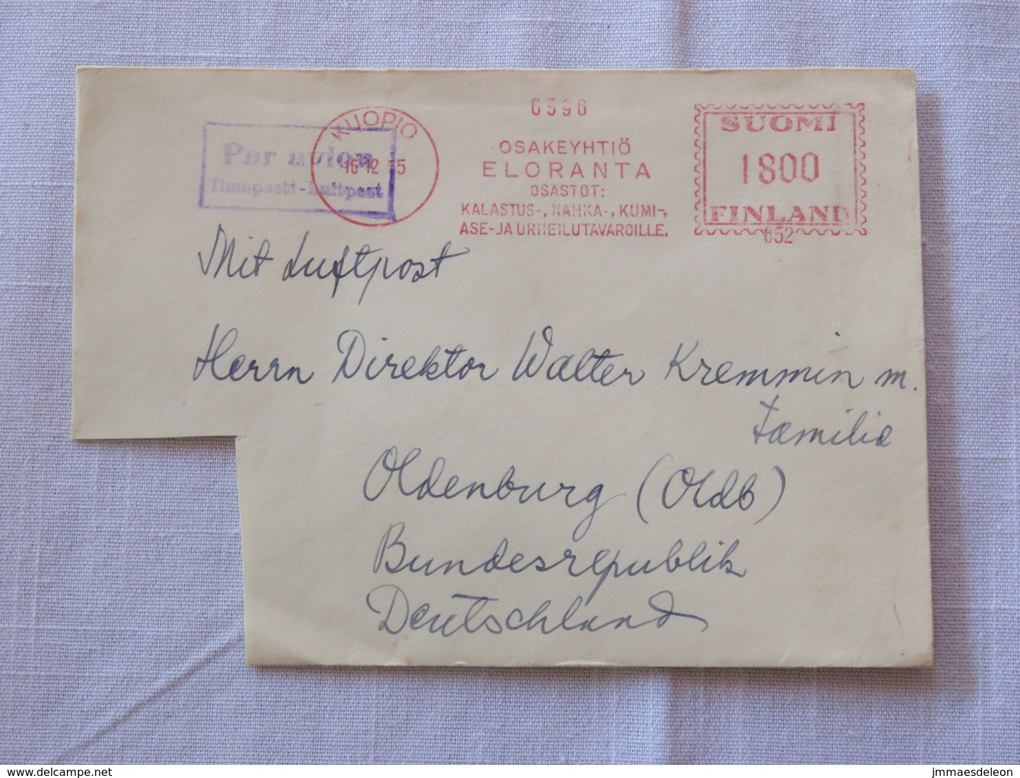 Finland 1955 Cover Kuopio To Germany - Machine Franking - Covers & Documents