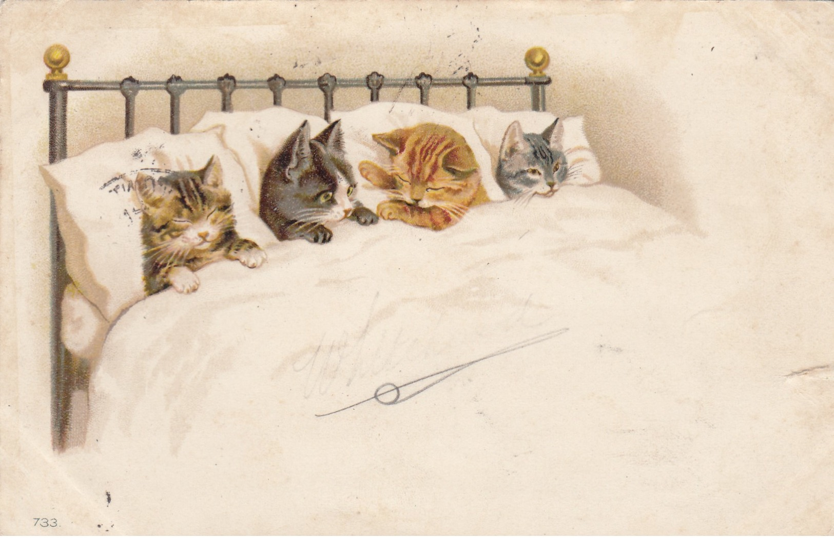 4 Cats In Bed , 1903 - Katzen