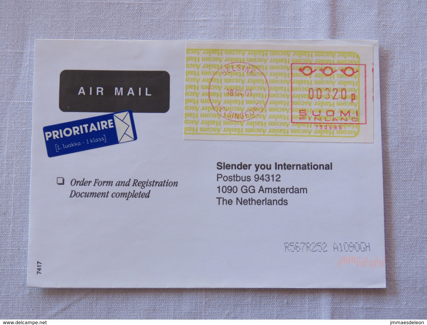 Finland 2001 Cover Helsinki To Holland - Machine Franking - Briefe U. Dokumente