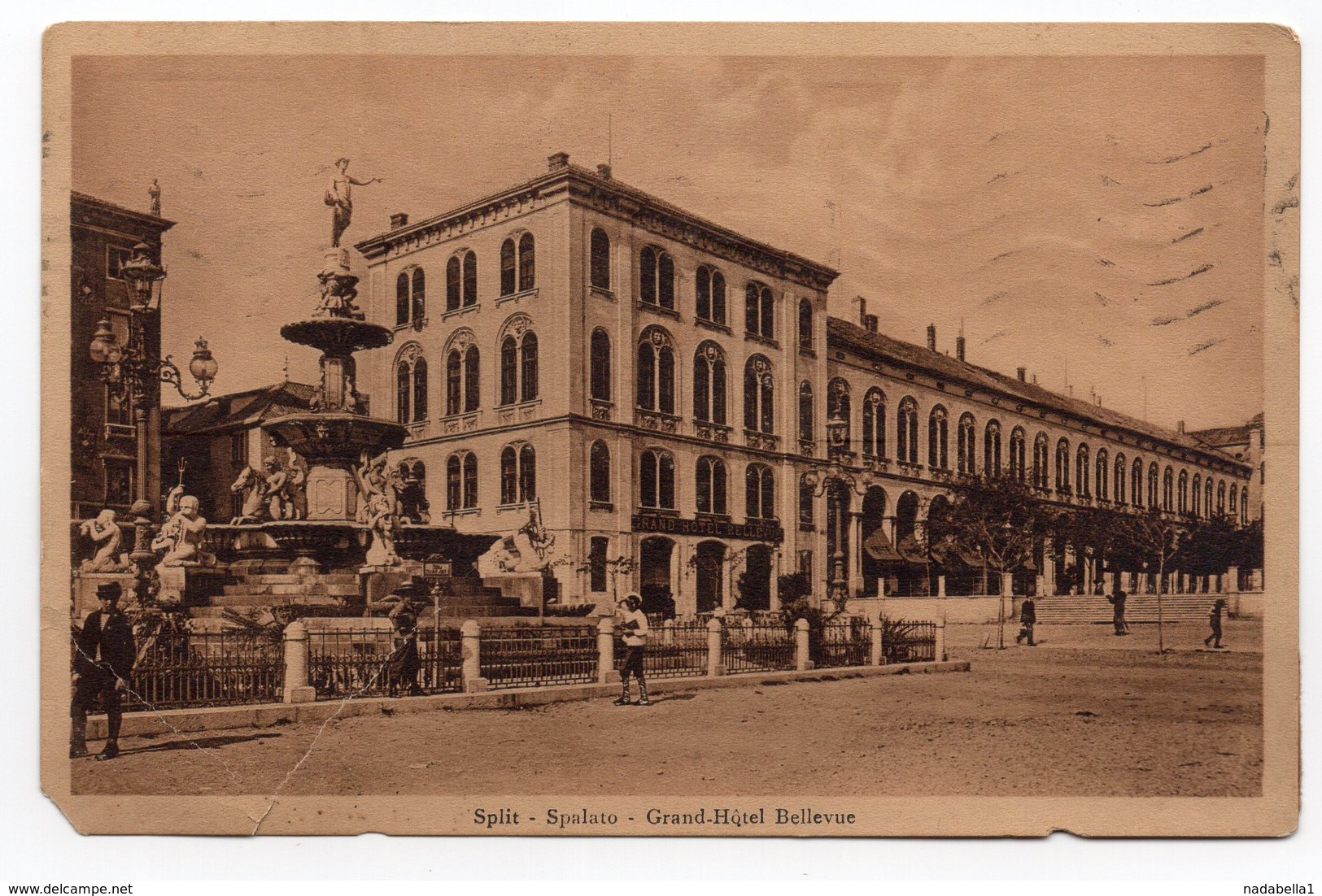 1916, WWI, AUSTRIA, ITALY, SPLIT, SPALATO-GRAND HOTEL BELLEVUE, FOUNTAIN, POSTCARD, USED - Other & Unclassified
