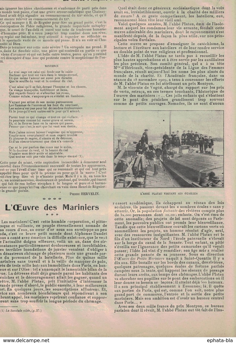 La Revue Française N° 22 , 26/02/1911. Carnavel De Binche. L'oeuvre Des Marinniers De L'Abbé Plateau (Sauchy-Cauchy) - Belgique