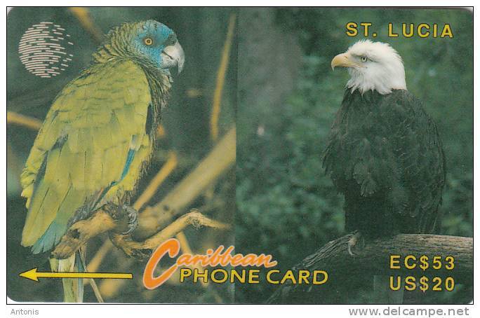 ST. LUCIA ISL.(GPT) - St.Lucia Amazon Parrot, American Bald Eagle, CN : 14CSLE, Tirage 9789, Used - St. Lucia