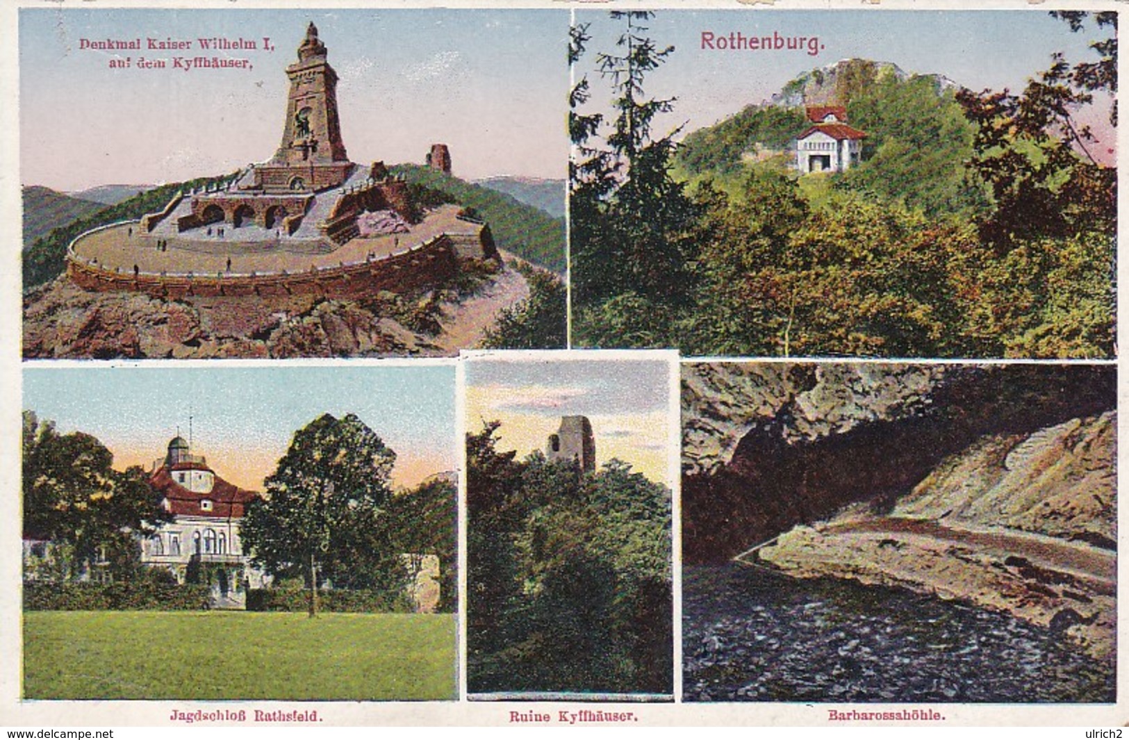 AK Kyffhäuser - Denkmal Kaiser Wilhelm I. - Jagdschloß Rathsfeld - Barbarossahöhle - Rothenburg - 1923 (41056) - Kyffhäuser