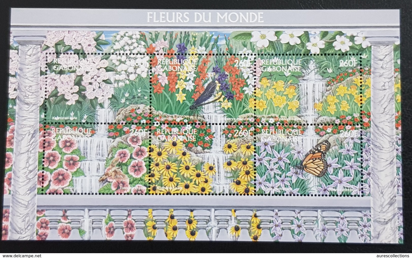 GABON 1997 YT 927 /32 SHEET BLOC BUTTERFLIES BUTTERFLY PAPILLONS FLEURS FLOWERS DU MONDE WORLD SHEET RARE MNH - Butterflies