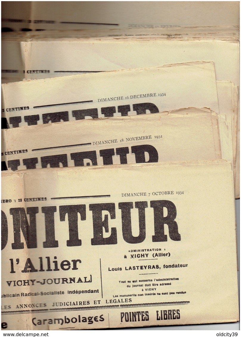 Lot De 14 Numéros  : Le Moniteur De L'Allier  De Novembre 1934 à Février 1935 - Autres & Non Classés