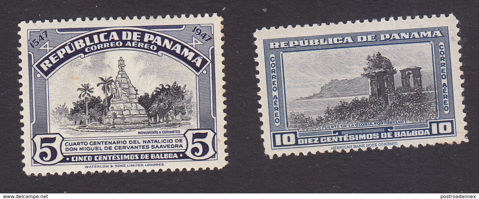 Panama, Scott #C105, C113, Mint Hinged, Cervantes Monument, Gate Of Glory, Issued 1948-49 - Panama