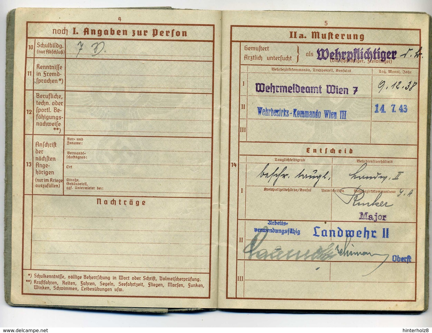Ostmark / Wien; Wehrpass Ausgestellt 1940 - Documents