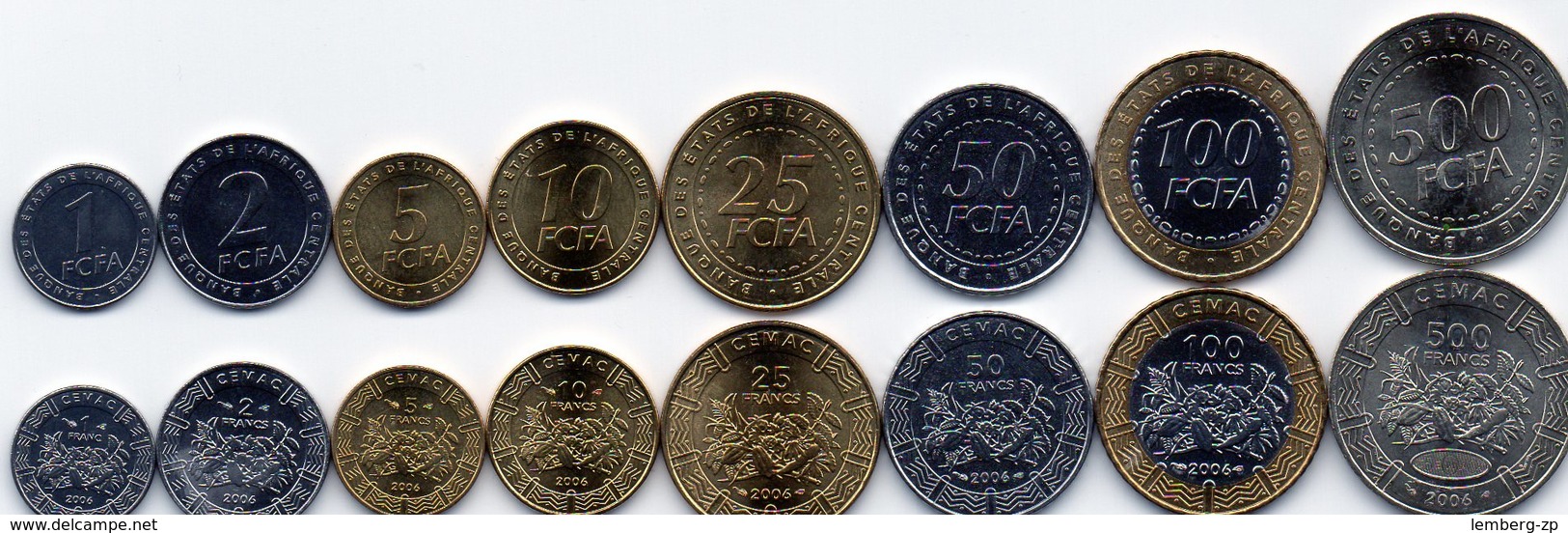 Central African St. - Set 8 Coins 1 2 5 10 25 50 100 500 FCFA Francs 2006 UNC Lemberg-Zp - Repubblica Centroafricana