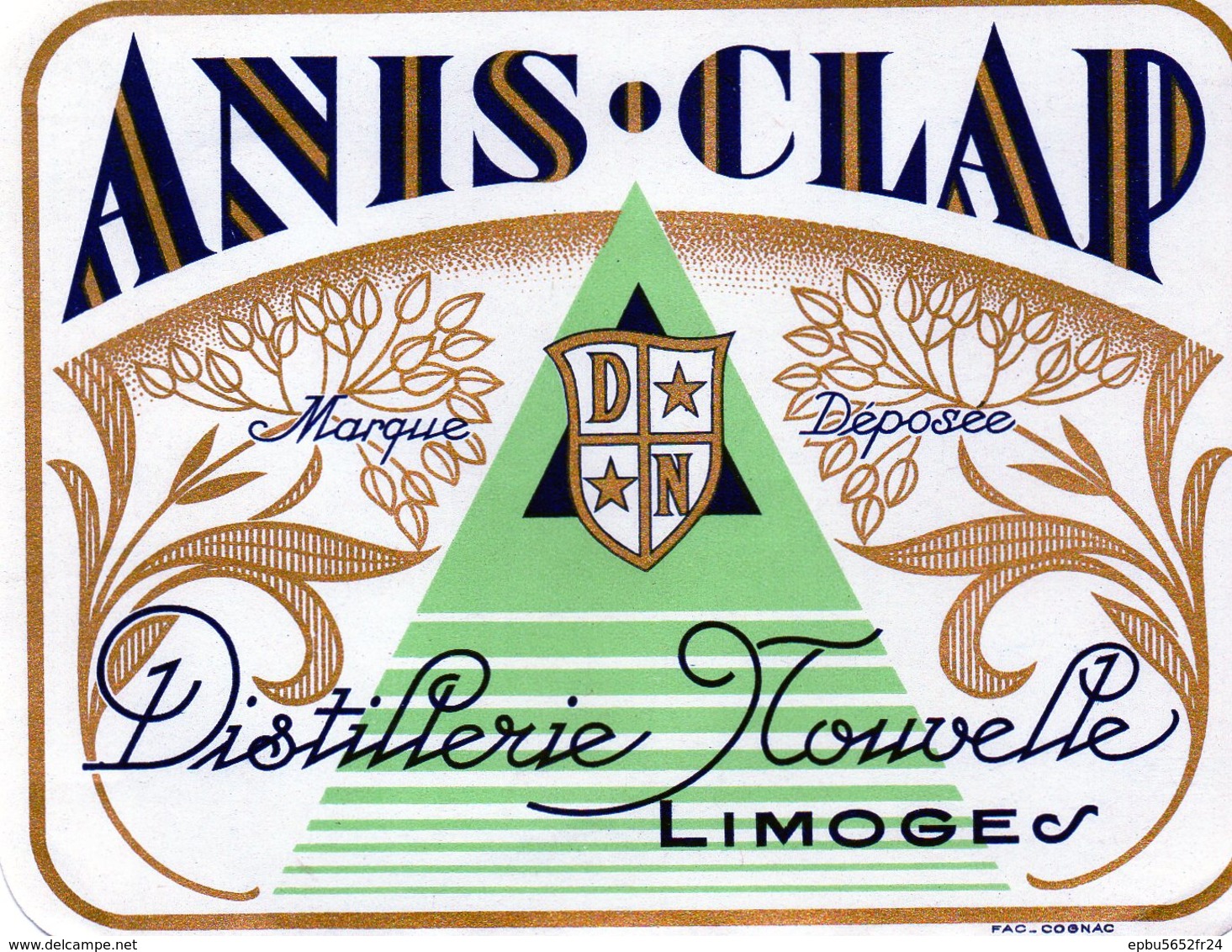 Etiquette (12,1X9,3) Distillerie Nouvelle  ANIS CLAP   Limoges - Autres & Non Classés