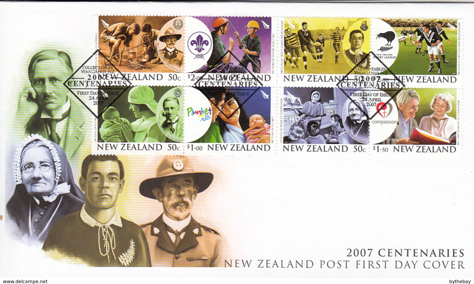 New Zealand 2007 FDC Scouts, Plunket Society, Rugby League, Sisters Of Compassion Block Of 8 - FDC