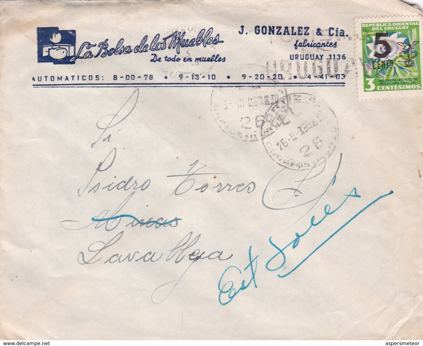 LA BOLSA DE LOS MUEBLES-COMMERCIAL ENVELOPE CIRCULEE 1926 URUGUAY - BLEUP - Uruguay