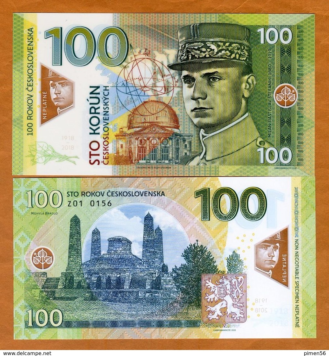 RARE : CZECHOSLOVAKIA , PRIVATE ISSUE - 100 KORUN 2018 , STEFANIK - UNC / POLYMER - Tchécoslovaquie