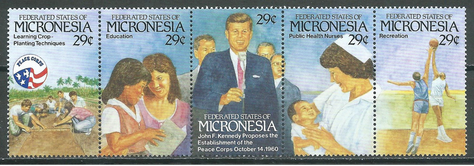 Micronésie YT N°194/198 John F. Kennedy (Bande Se-tenant) Neuf ** - Micronesia