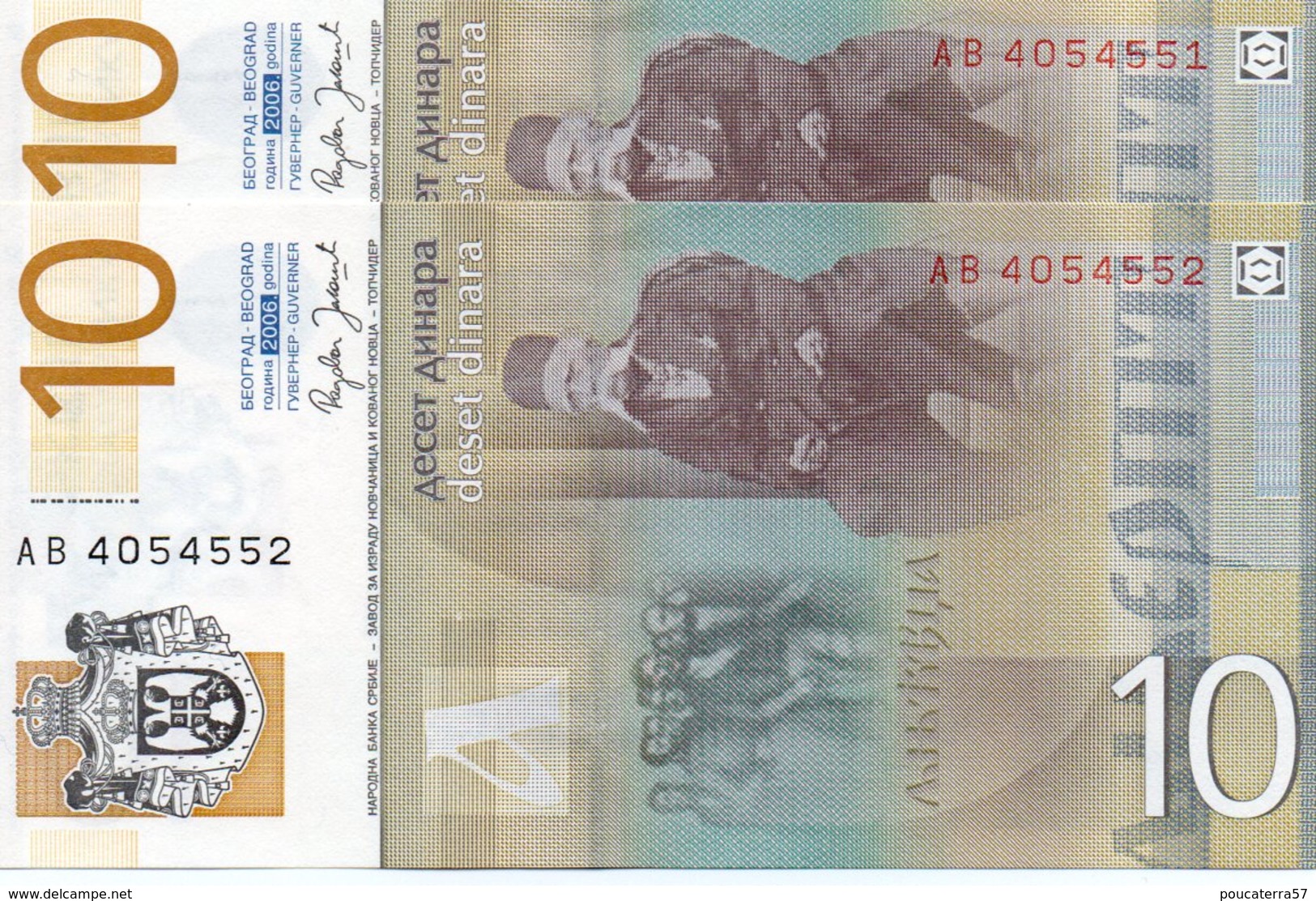 SERBIA=2006  2  CONSECUTIVE N:    10  DINARA         UNC - Serbia