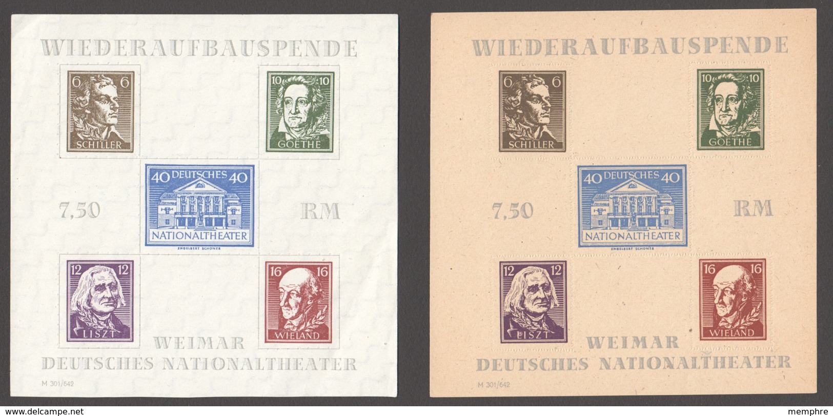 Thuringen 1946 Wimar Deutsches Nationaltheaterblock  Paar  MiNr Block 3 Ba Ya ** Und AX (*) - Andere & Zonder Classificatie