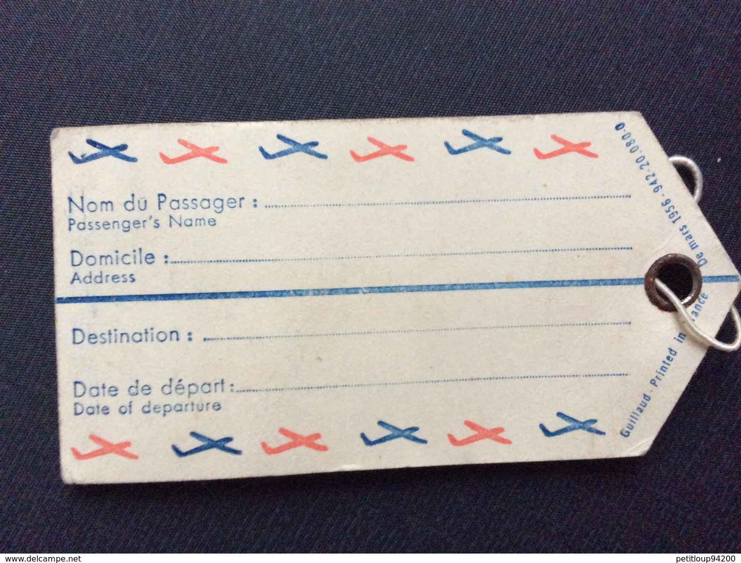 ÉTIQUETTE À BAGAGES AIR FRANCE  Mars 1956 - Étiquettes à Bagages